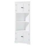 Adjustable Shelf and Open Compartment Tall Corner Bathroom Storage Cabinet White