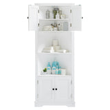 Adjustable Shelf and Open Compartment Tall Corner Bathroom Storage Cabinet White