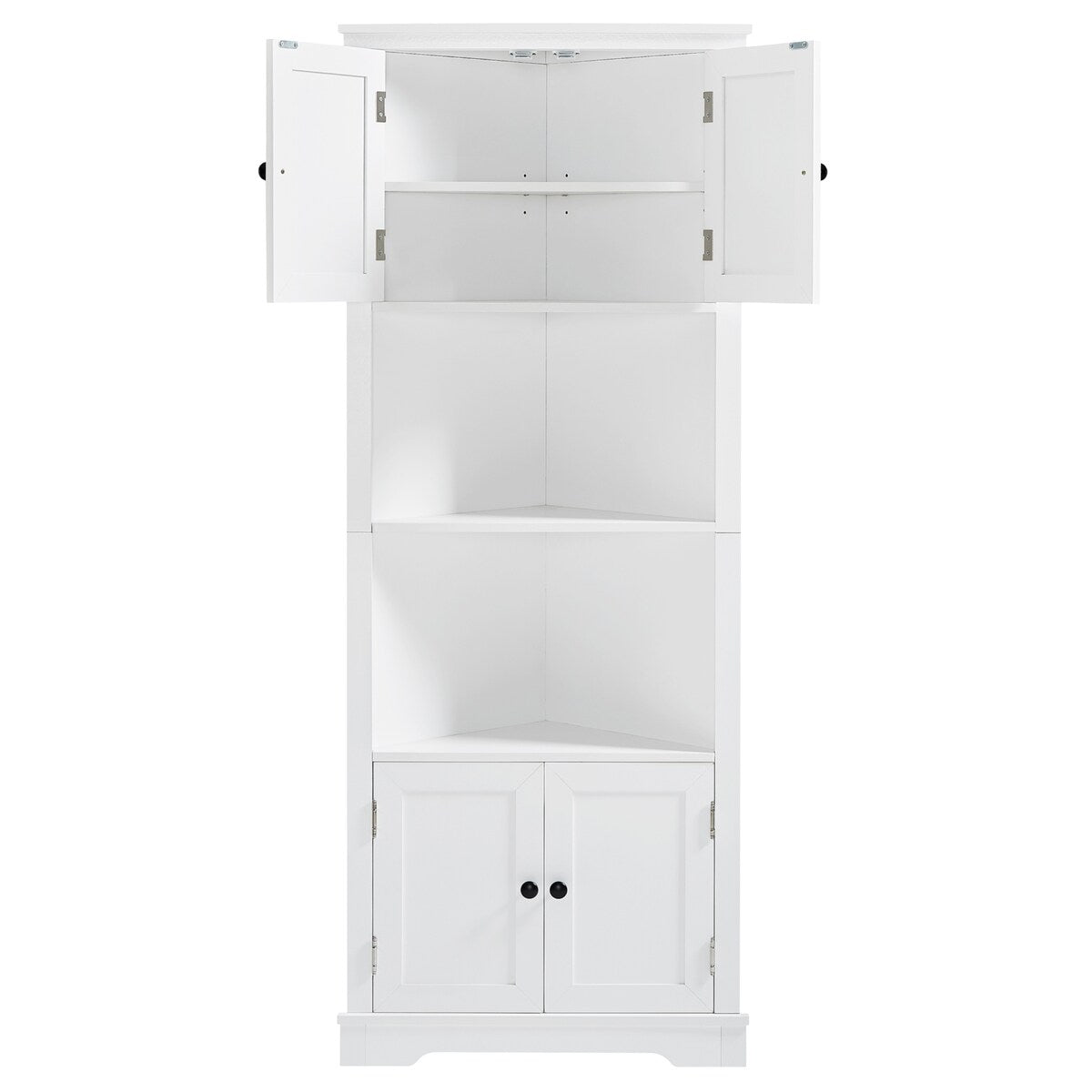 Adjustable Shelf and Open Compartment Tall Corner Bathroom Storage Cabinet White
