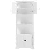 Adjustable Shelf and Open Compartment Tall Corner Bathroom Storage Cabinet White