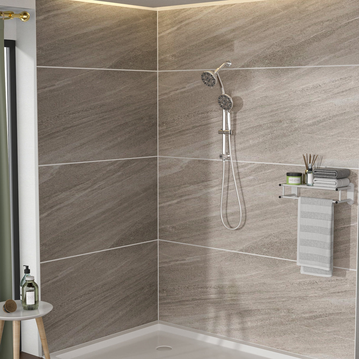 Adjustable Slide Bar Dual Shower Head Shower System