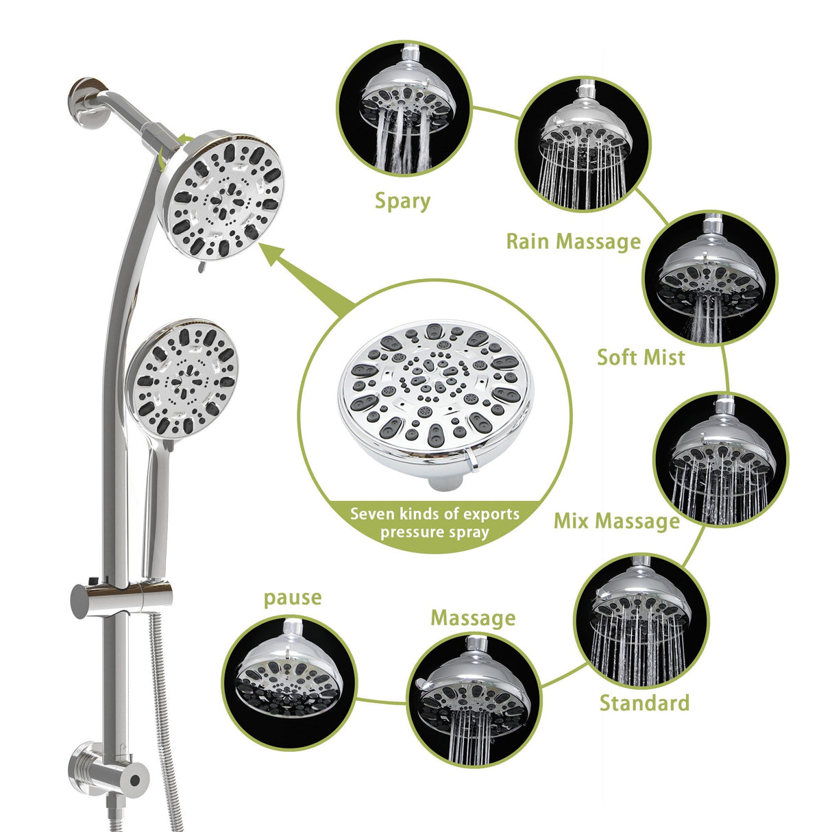 Adjustable Slide Bar Dual Shower Head Shower System