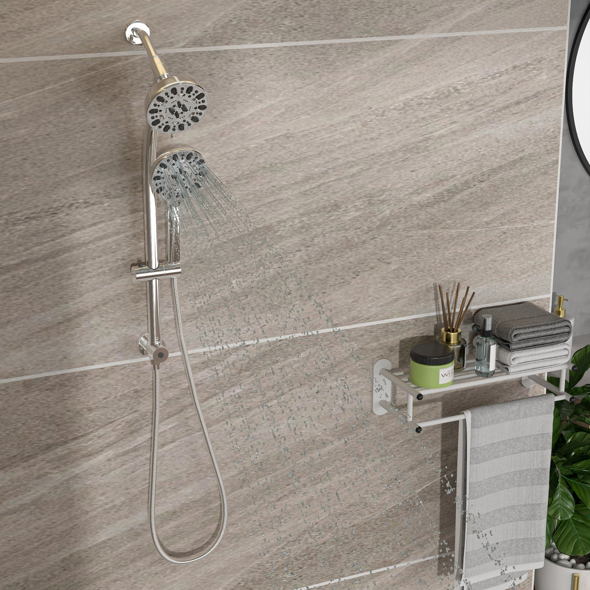 Adjustable Slide Bar Dual Shower Head Shower System