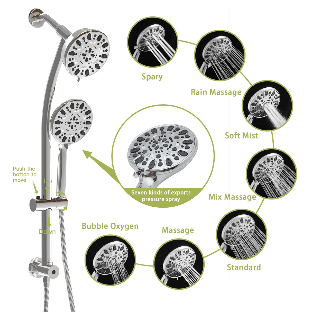 Adjustable Slide Bar Dual Shower Head Shower System