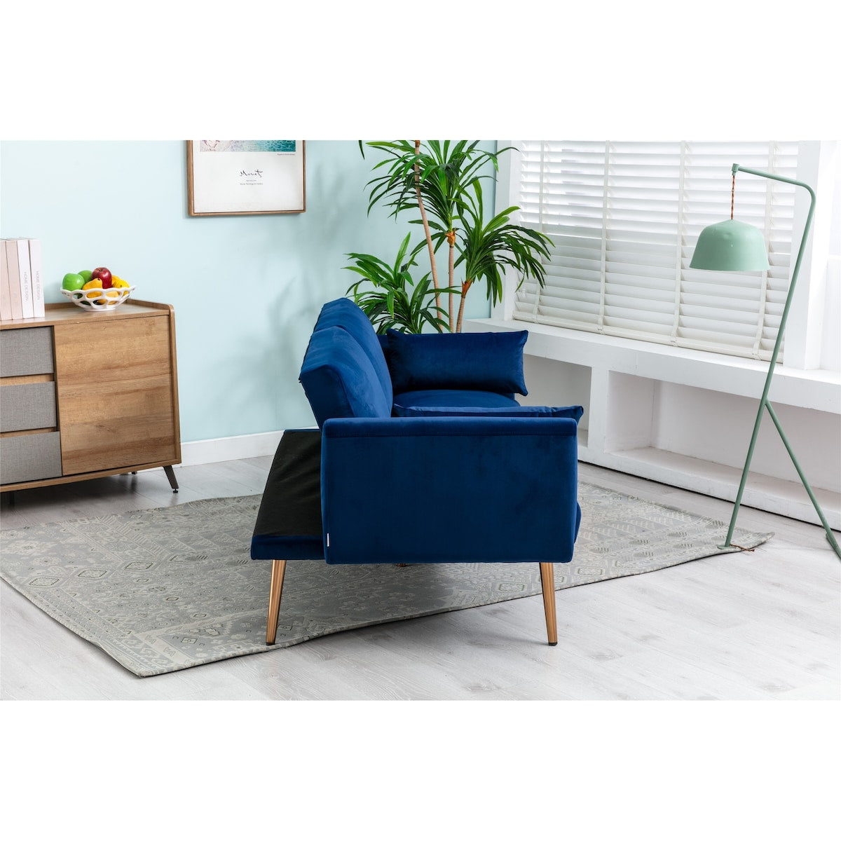 Adjustable Velvet Accent Sleeper Sofa, Loveseat with Metal Feet