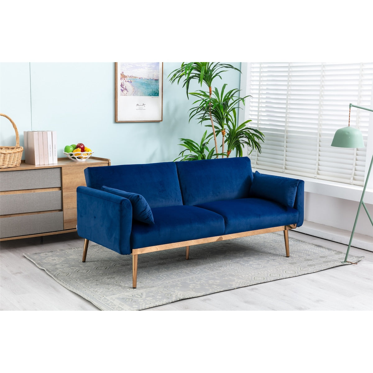 Adjustable Velvet Accent Sleeper Sofa, Loveseat with Metal Feet
