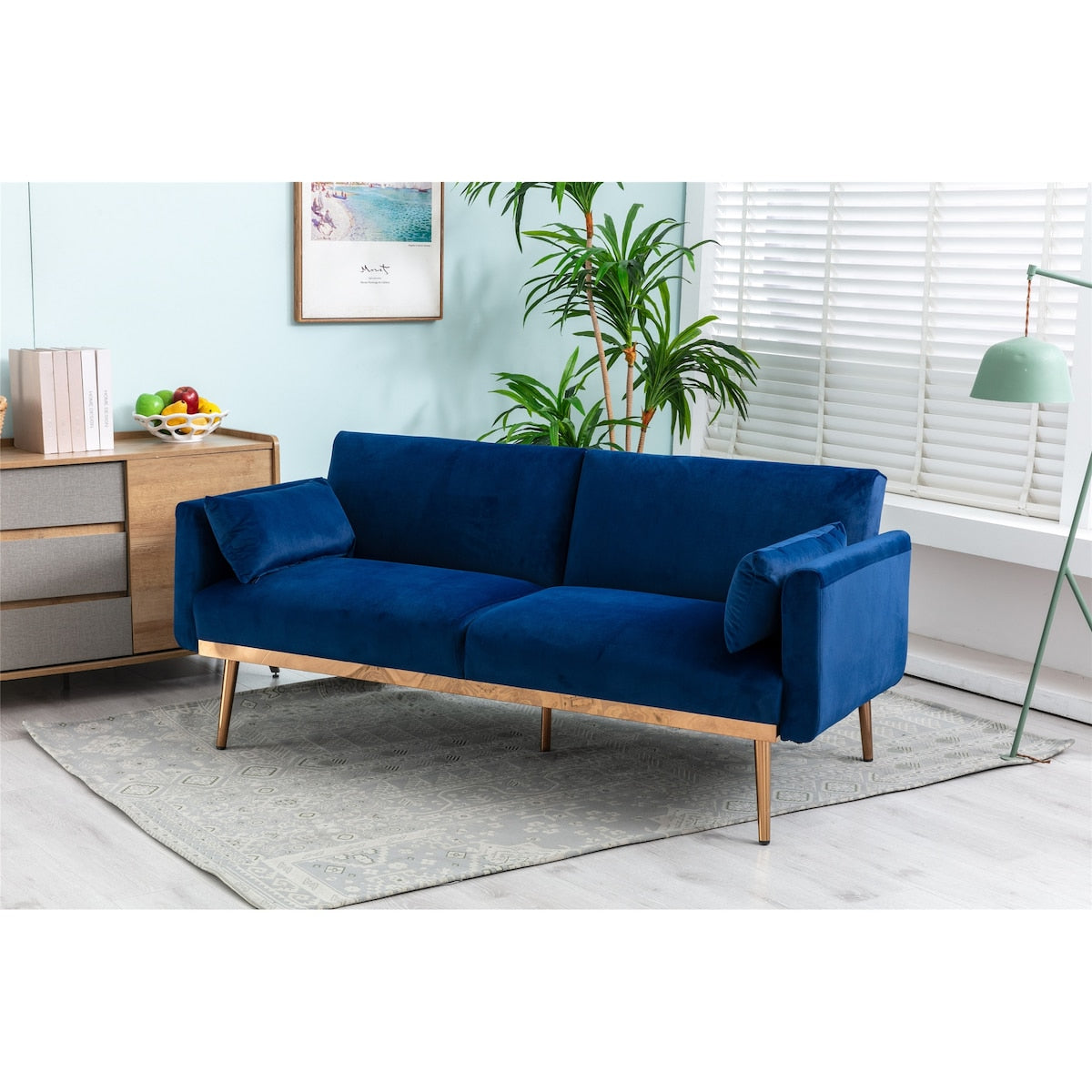 Adjustable Velvet Accent Sleeper Sofa, Loveseat with Metal Feet
