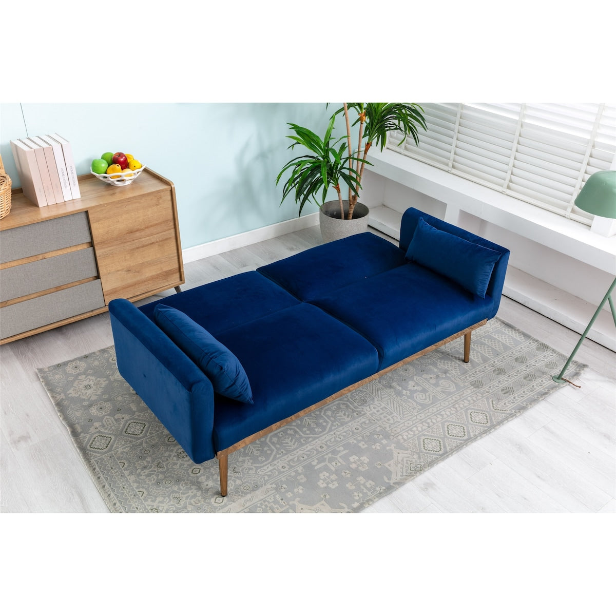 Adjustable Velvet Accent Sleeper Sofa, Loveseat with Metal Feet