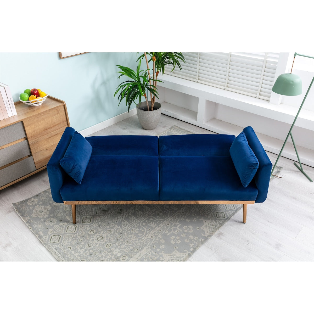 Adjustable Velvet Accent Sleeper Sofa, Loveseat with Metal Feet