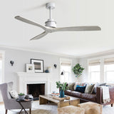 Adjustable brightness 6 speed wind 60 inch integrated LED ceiling fan lighting with silver 3 solid wood blade