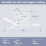 Adjustable brightness 6 speed wind 60 inch integrated LED ceiling fan lighting with silver 3 solid wood blade
