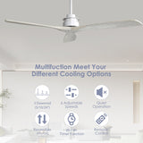 Adjustable brightness 6 speed wind 60 inch integrated LED ceiling fan lighting with silver 3 solid wood blade