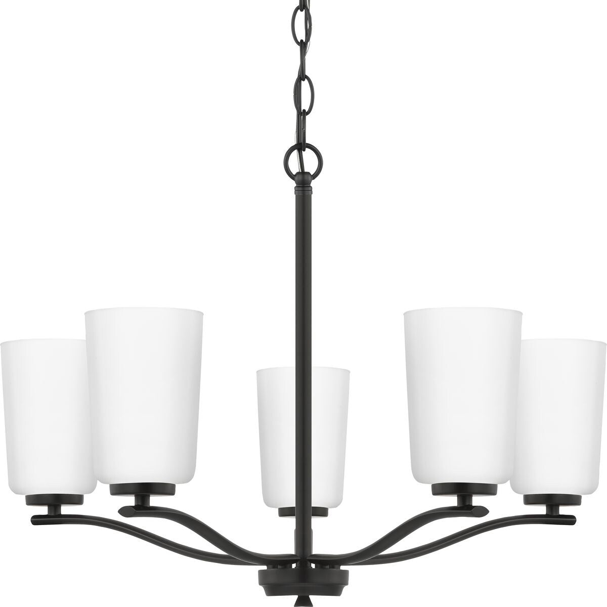 Adley Collection Five-Light Matte Black Etched White Glass New Traditional Chandelier - 22.87 in x 22.87 in x 17.25 in