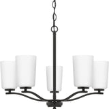 Adley Collection Five-Light Matte Black Etched White Glass New Traditional Chandelier - 22.87 in x 22.87 in x 17.25 in