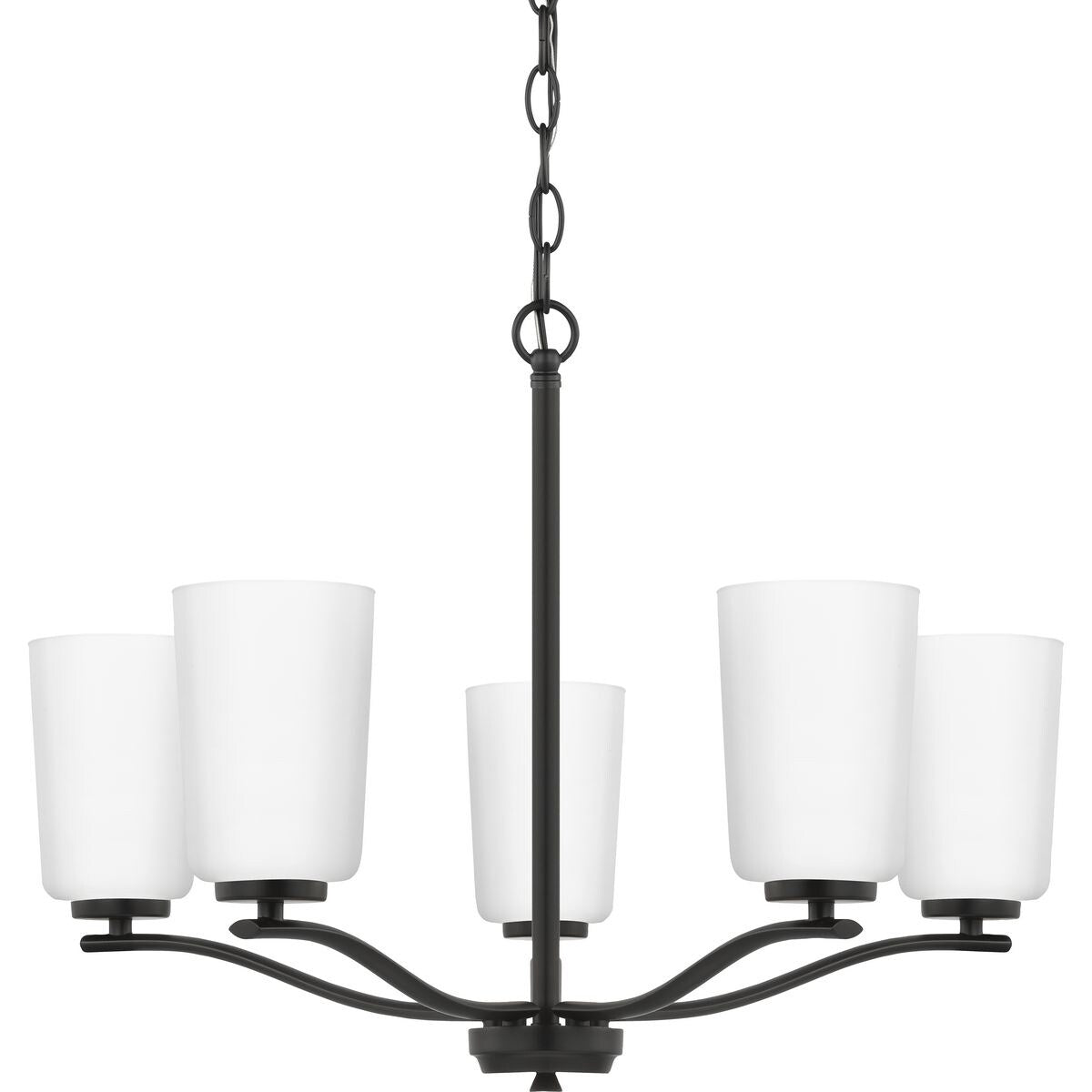Adley Collection Five-Light Matte Black Etched White Glass New Traditional Chandelier - 22.87 in x 22.87 in x 17.25 in