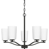 Adley Collection Five-Light Matte Black Etched White Glass New Traditional Chandelier - 22.87 in x 22.87 in x 17.25 in