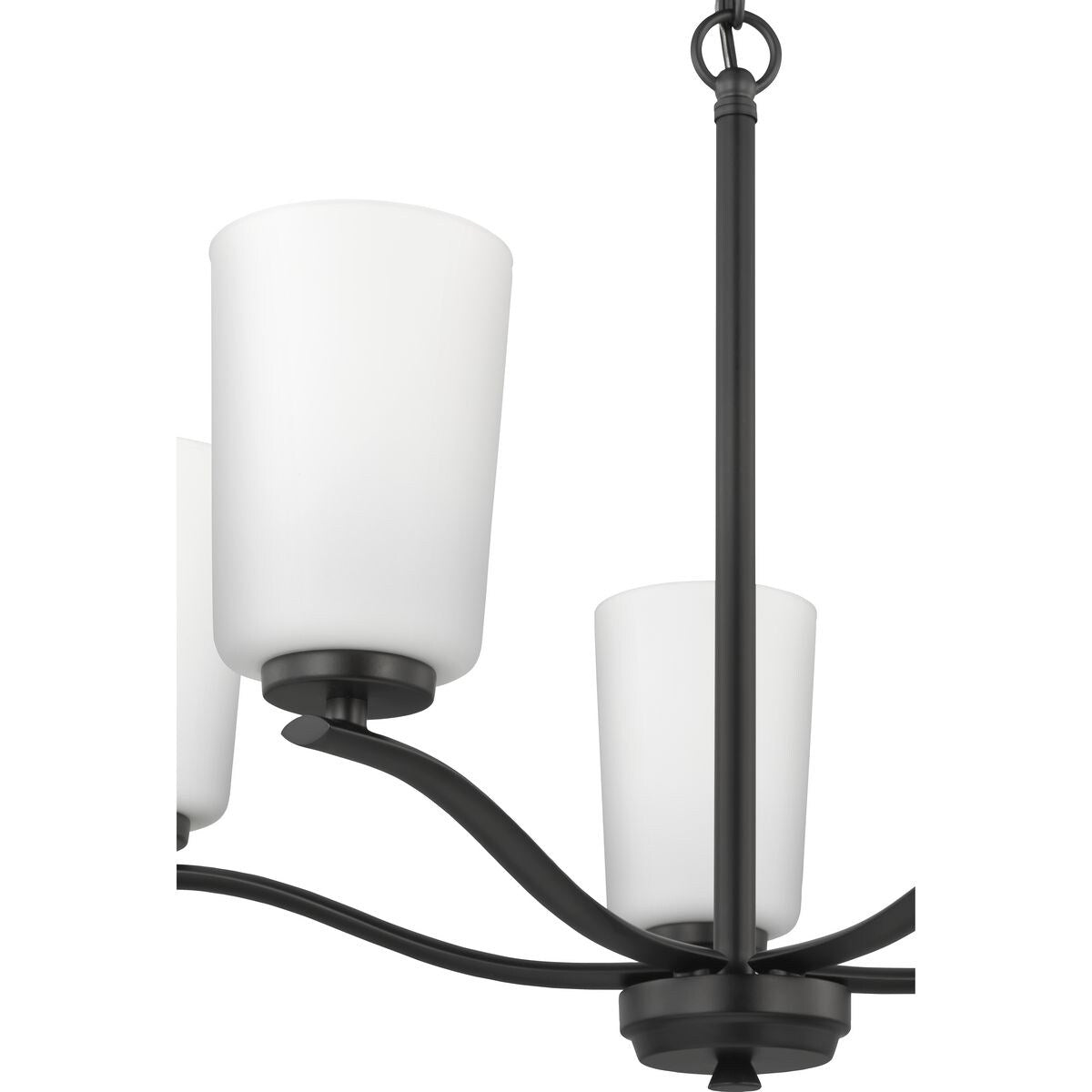 Adley Collection Five-Light Matte Black Etched White Glass New Traditional Chandelier - 22.87 in x 22.87 in x 17.25 in