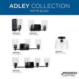 Adley Collection Five-Light Matte Black Etched White Glass New Traditional Chandelier - 22.87 in x 22.87 in x 17.25 in