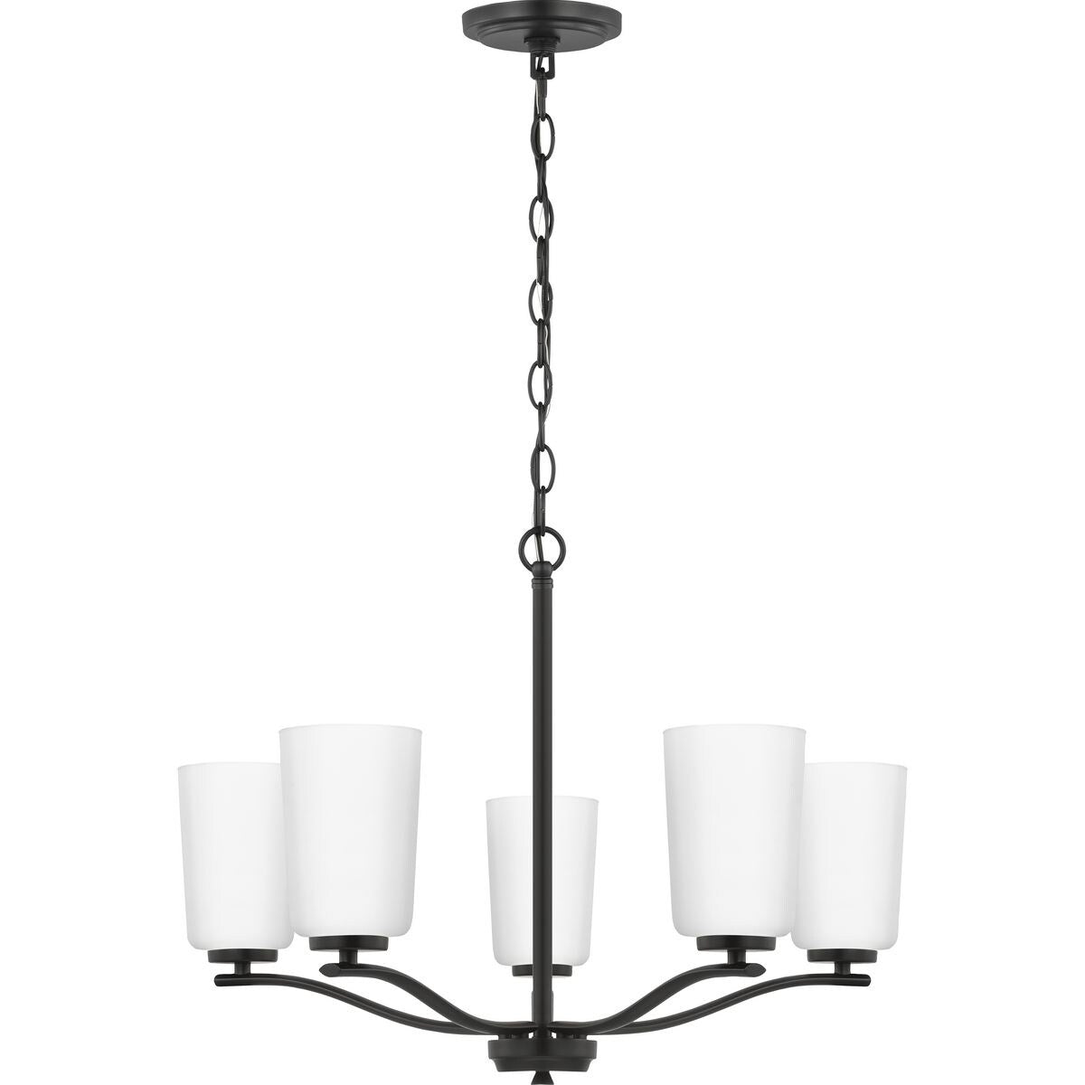 Adley Collection Five-Light Matte Black Etched White Glass New Traditional Chandelier - 22.87 in x 22.87 in x 17.25 in