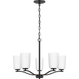 Adley Collection Five-Light Matte Black Etched White Glass New Traditional Chandelier - 22.87 in x 22.87 in x 17.25 in