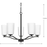 Adley Collection Five-Light Matte Black Etched White Glass New Traditional Chandelier - 22.87 in x 22.87 in x 17.25 in
