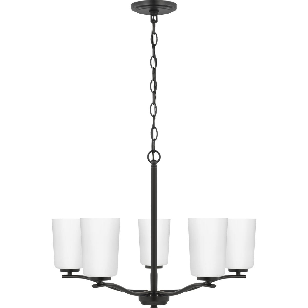 Adley Collection Five-Light Matte Black Etched White Glass New Traditional Chandelier - 22.87 in x 22.87 in x 17.25 in