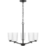 Adley Collection Five-Light Matte Black Etched White Glass New Traditional Chandelier - 22.87 in x 22.87 in x 17.25 in