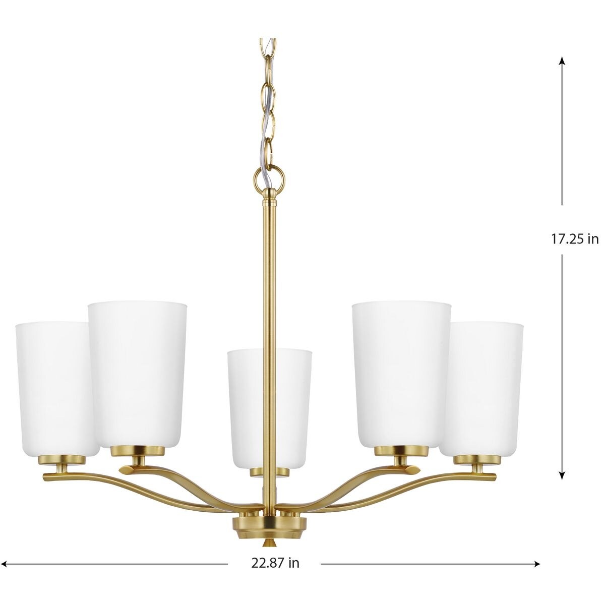 Adley Collection Five-Light Satin Brass Etched White Glass New Traditional Chandelier - 22.87 in x 22.87 in x 17.25 in