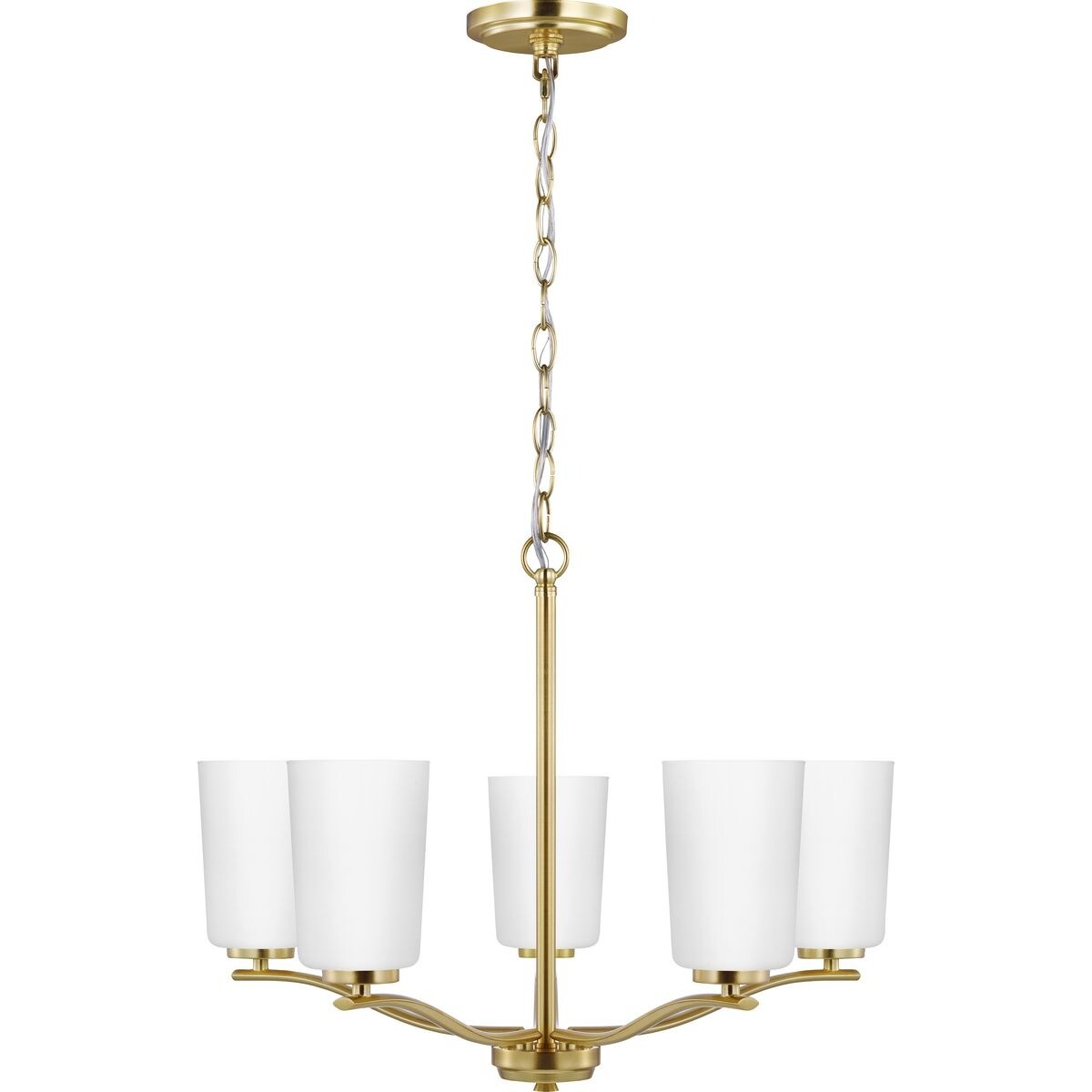 Adley Collection Five-Light Satin Brass Etched White Glass New Traditional Chandelier - 22.87 in x 22.87 in x 17.25 in