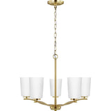 Adley Collection Five-Light Satin Brass Etched White Glass New Traditional Chandelier - 22.87 in x 22.87 in x 17.25 in