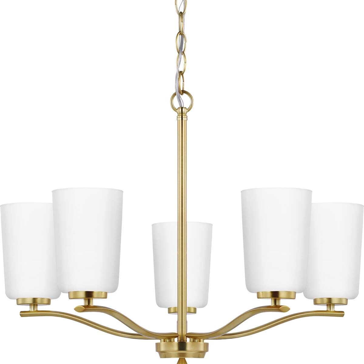 Adley Collection Five-Light Satin Brass Etched White Glass New Traditional Chandelier - 22.87 in x 22.87 in x 17.25 in