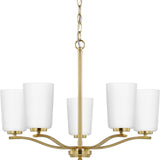 Adley Collection Five-Light Satin Brass Etched White Glass New Traditional Chandelier - 22.87 in x 22.87 in x 17.25 in