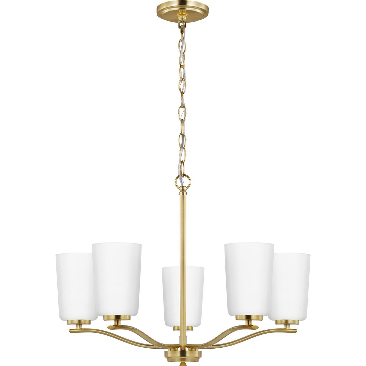 Adley Collection Five-Light Satin Brass Etched White Glass New Traditional Chandelier - 22.87 in x 22.87 in x 17.25 in