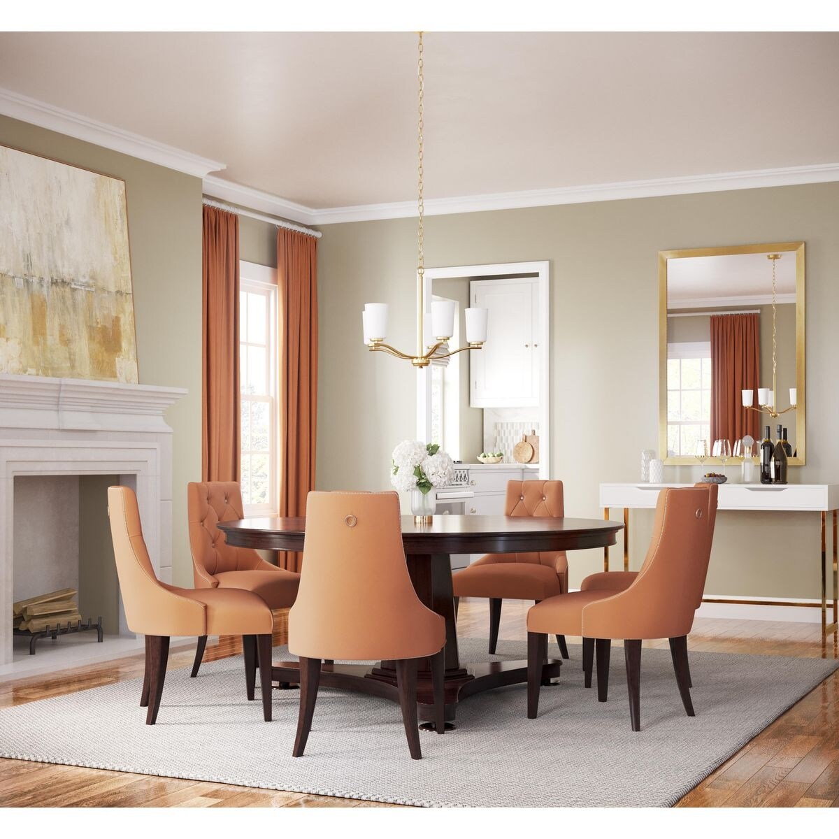 Adley Collection Five-Light Satin Brass Etched White Glass New Traditional Chandelier - 22.87 in x 22.87 in x 17.25 in