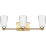 Adley Collection Three-Light Satin Brass Etched Opal Glass New Traditional Bath Vanity Light - 23 in x 6 in x 7.625 in