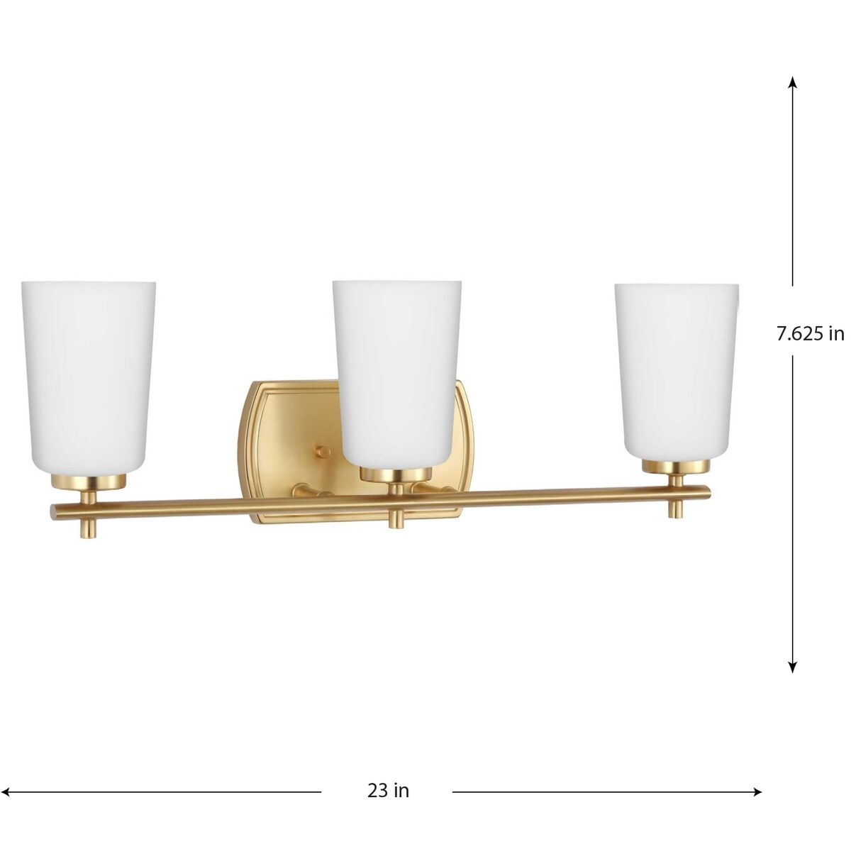 Adley Collection Three-Light Satin Brass Etched Opal Glass New Traditional Bath Vanity Light - 23 in x 6 in x 7.625 in
