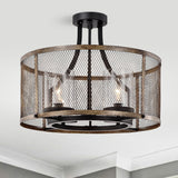 Adrian Semi-Flush Mount 4-Light Metal Mesh Drum Shade