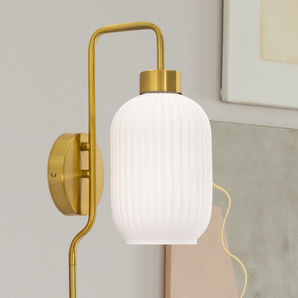 Adrienne River of Goods White Glass and Metal Retro Wall Sconce - 5.375" x 8.625" x 32.25"