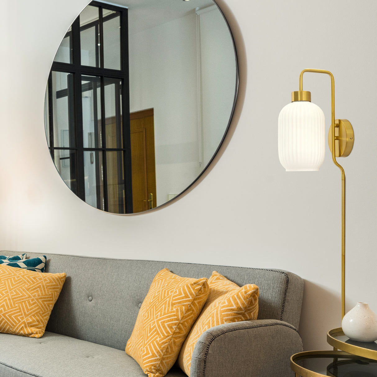Adrienne River of Goods White Glass and Metal Retro Wall Sconce - 5.375" x 8.625" x 32.25"