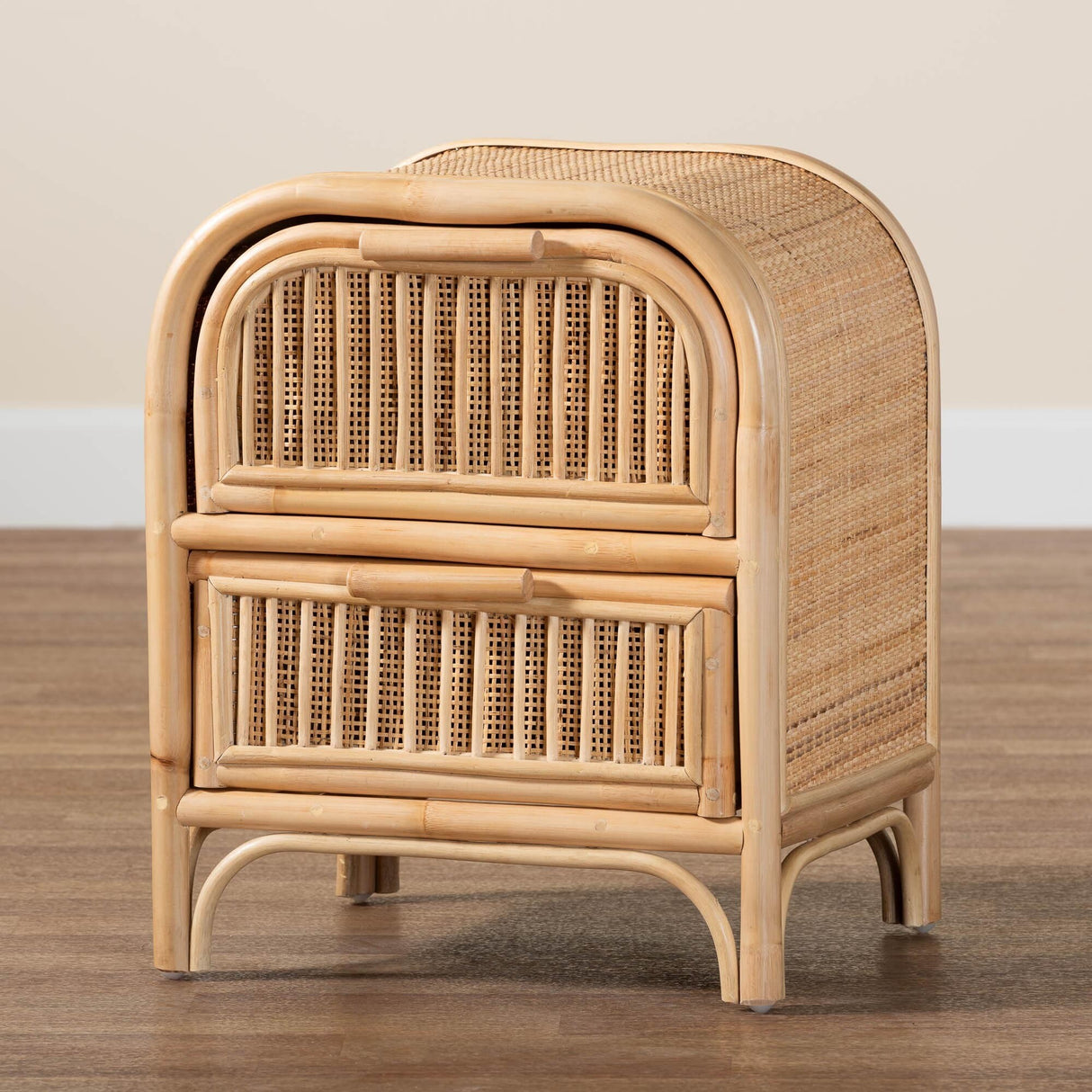 Adrika Bohemian Natural Rattan 2-Drawer Nightstand