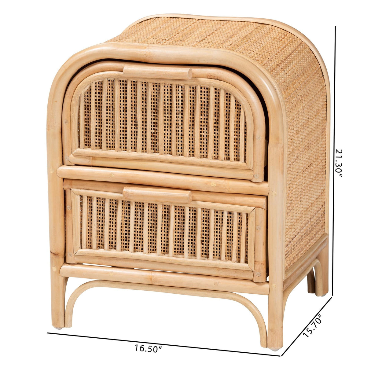 Adrika Bohemian Natural Rattan 2-Drawer Nightstand