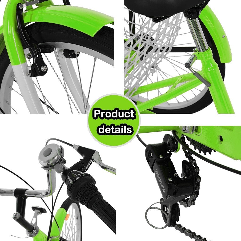 Adult Tricycle 1/7 Speed 3 Wheel For Shopping W/ Installation Tools Cycling