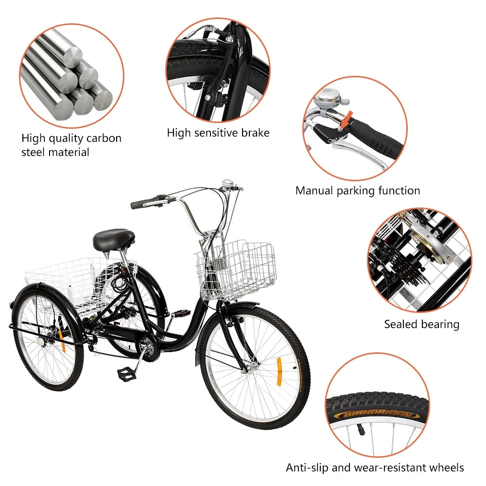 Adult Tricycle 24" Wheels, 7 Speed Men's Women's Bike