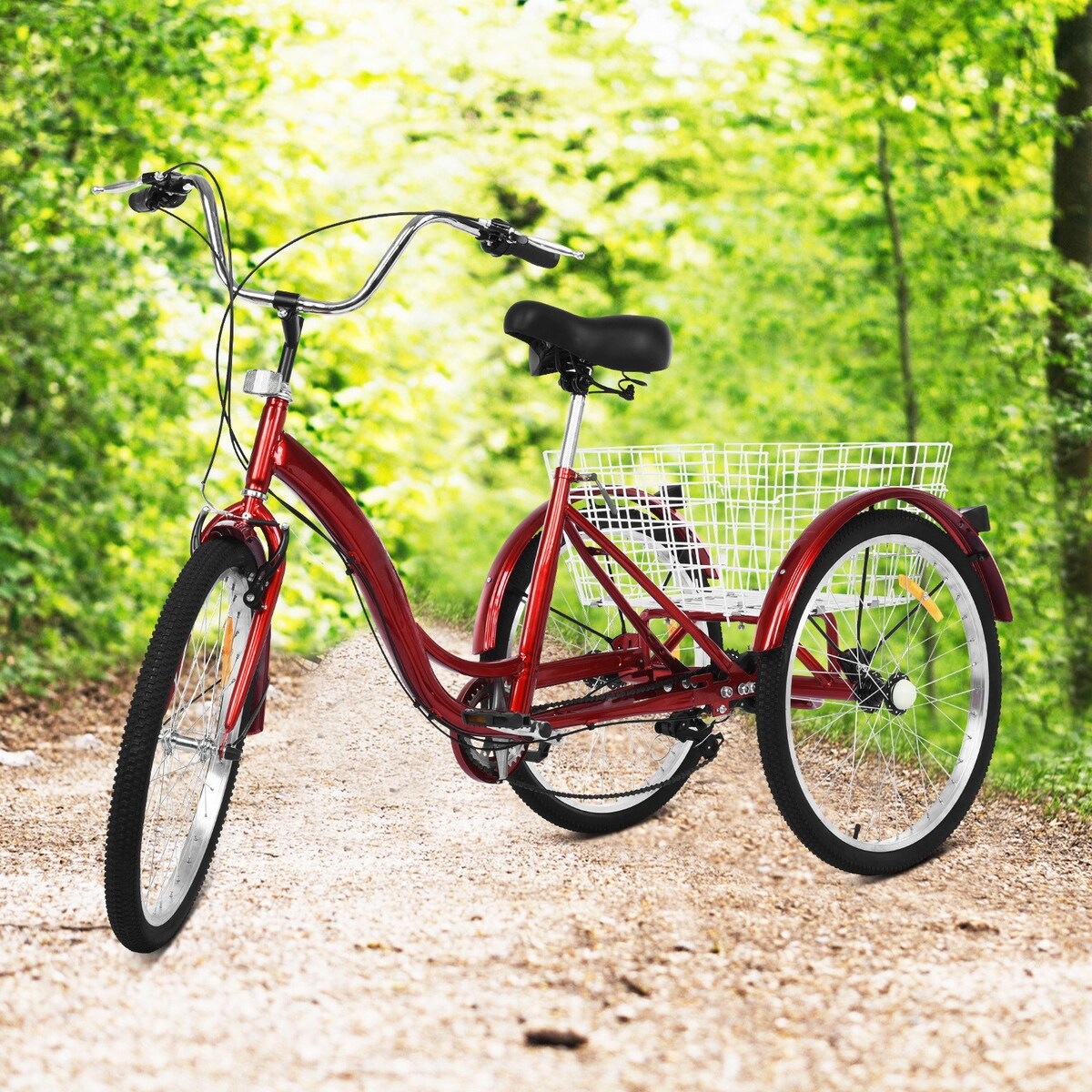 Adult Tricycle Three Wheel Cruiser Bike 7 Speeds 24 Inch Wheel Cargo Basket Cycling