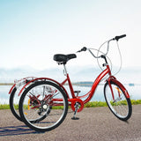Adult Tricycle Three Wheel Cruiser Bike 7 Speeds 24 Inch Wheel Cargo Basket Cycling