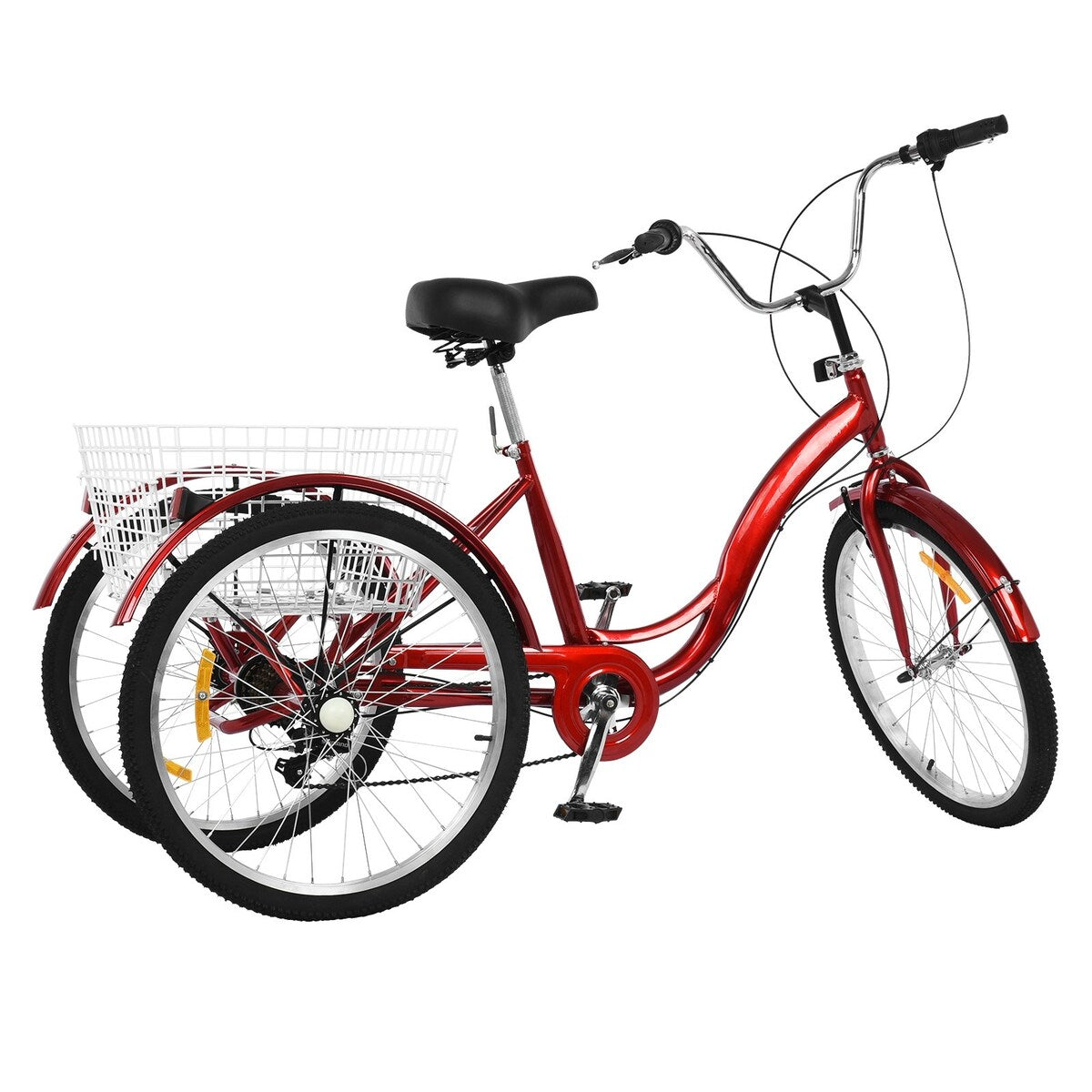 Adult Tricycle Three Wheel Cruiser Bike 7 Speeds 24 Inch Wheel Cargo Basket Cycling