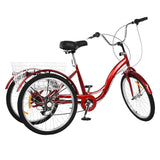 Adult Tricycle Three Wheel Cruiser Bike 7 Speeds 24 Inch Wheel Cargo Basket Cycling