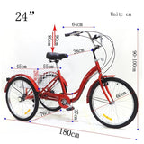 Adult Tricycle Three Wheel Cruiser Bike 7 Speeds 24 Inch Wheel Cargo Basket Cycling