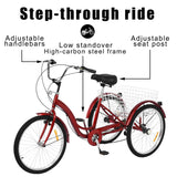 Adult Tricycle Three Wheel Cruiser Bike 7 Speeds 24 Inch Wheel Cargo Basket Cycling