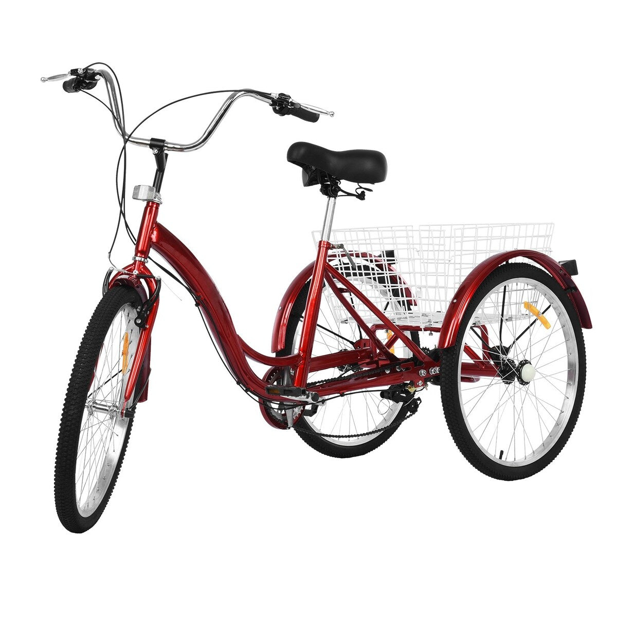 Adult Tricycle Three Wheel Cruiser Bike 7 Speeds 24 Inch Wheel Cargo Basket Cycling